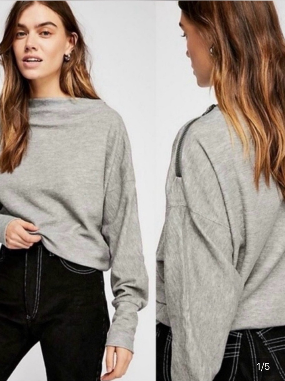 Free People We The Free Nikala Dolman Sweatshirt Zipper Top Grey Medium